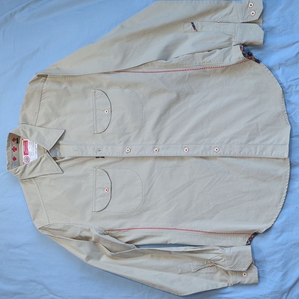 ROBERT GRAHAM Cotton Beige Red Shirt MEDIUM Button Long Sleeve